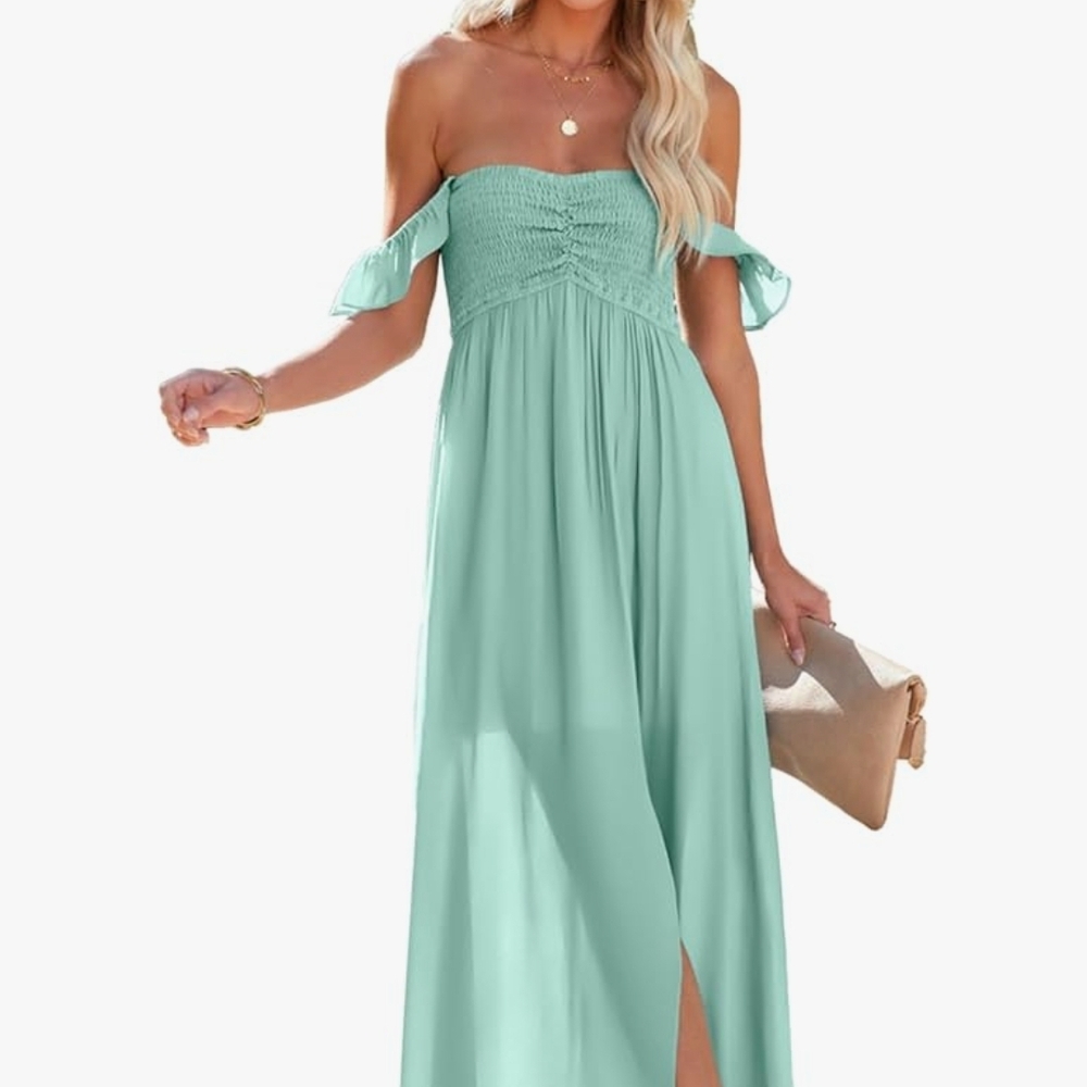 Elegant Off-Shoulder Mint Green Dress